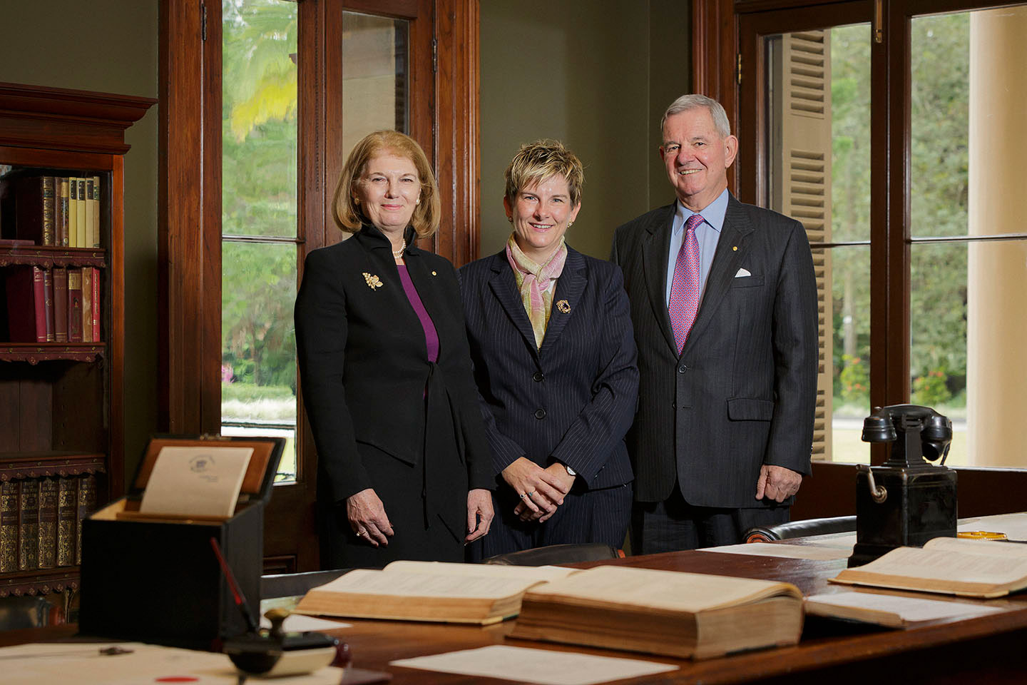 Governor Wensley, Katie McConnel and former QUT Chancellor Major General (Rtd) Peter Arnison AC CVO