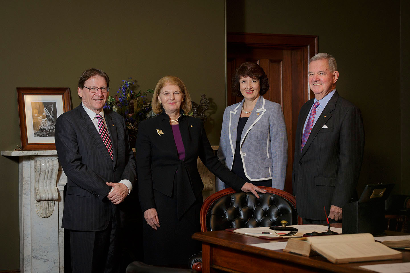 Vice-Chancellor Professor Peter Coaldrake, Her Excellency Ms Penelope Wensley, Speaker of the Parliament Hon. Fiona Simpson and former QUT Chancellor Major General (Rtd) Peter Arnison AC CVO